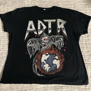 ADTR Black T-Shirt with Skeleton and Earth Design